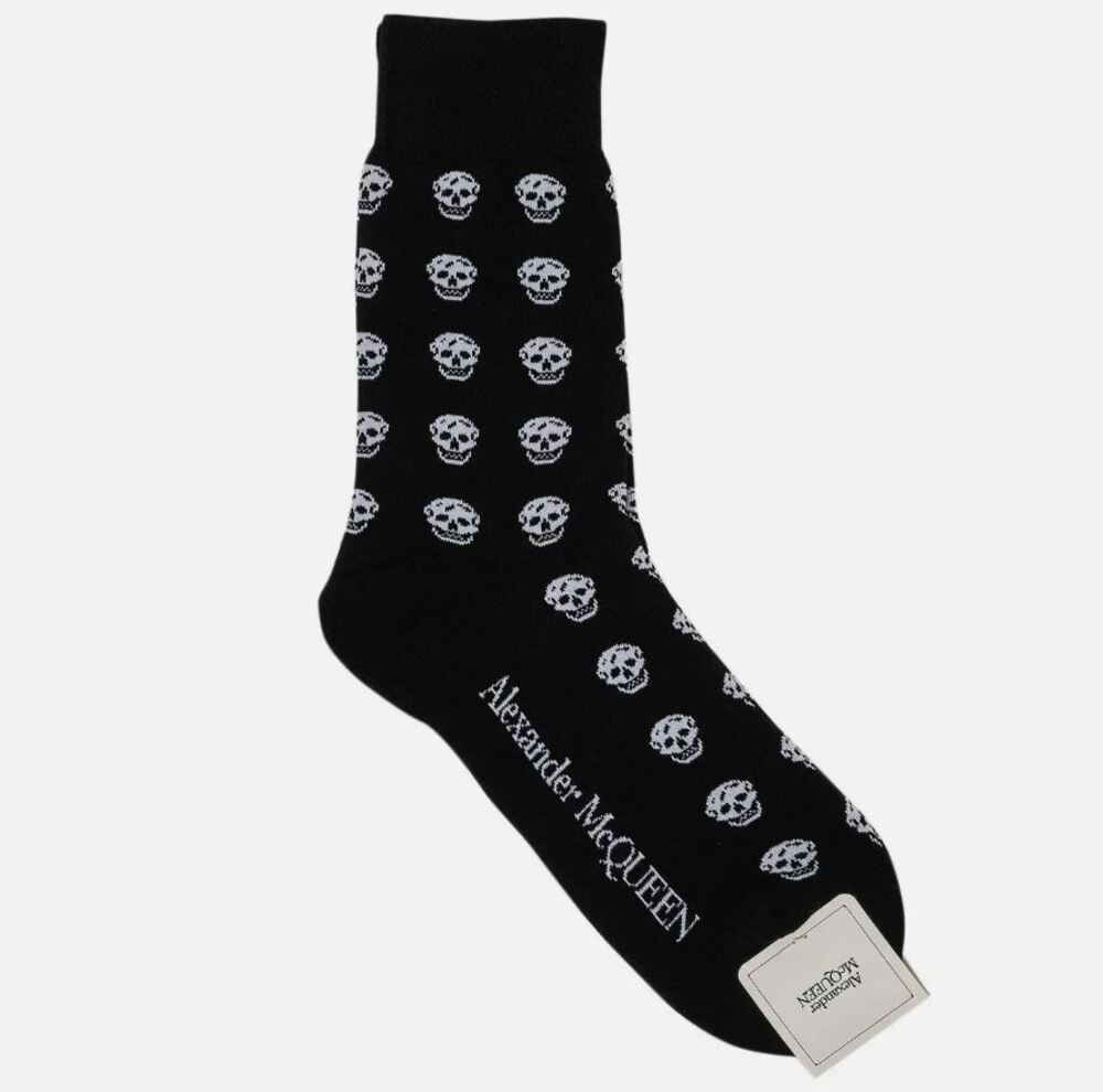 NWT Alexander McQueen Skull Socks Black White Men’s M 24-26cm Italy Goth Edgy